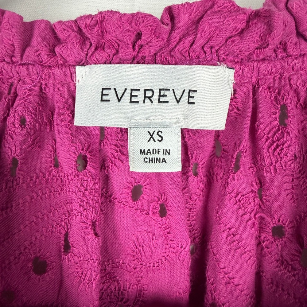 Evereve Larisa Eyelet Top‎ Boho Cottagecore Coastal Grandmother XS 3/4 Sleeve - Picture 4 of 7